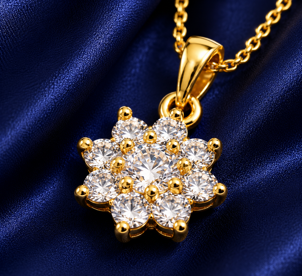 Gold-Plated Cubic Zirconia Flower Pendant