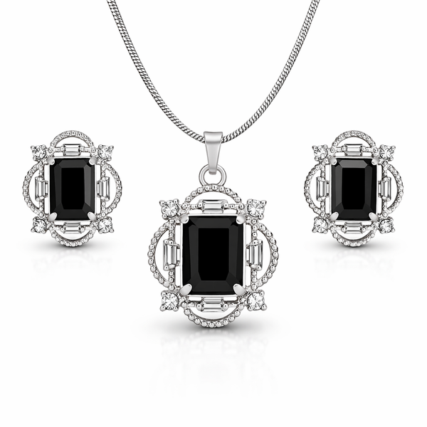 AD Diamond Halo Necklace with Matching Earrings