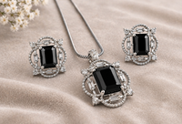 AD Diamond Halo Necklace with Matching Earrings