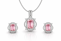 AD Diamond Halo Necklace with Matching Earrings
