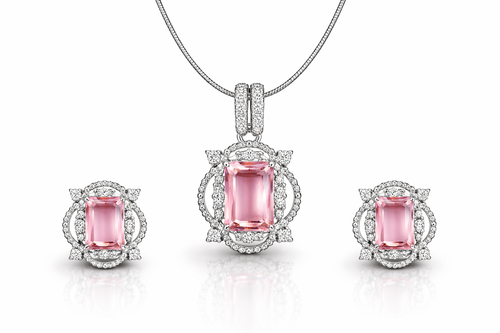 AD Diamond Halo Necklace with Matching Earrings