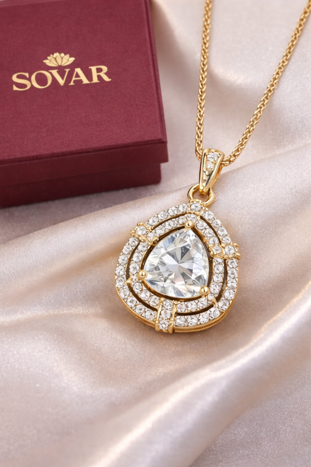 Gold-Plated Oval CZ Necklace Set with Earrings & Ring