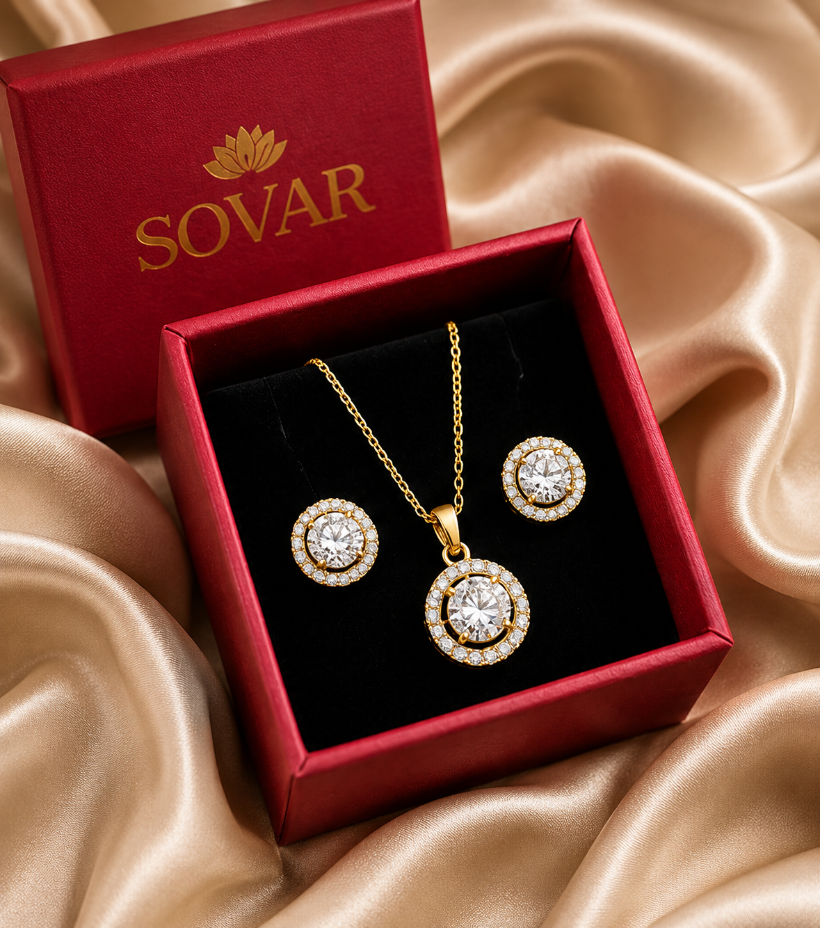 Luxe Halo Diamond Inspired Pendant Set