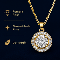 Luxury Halo Diamond Look Pendant Set