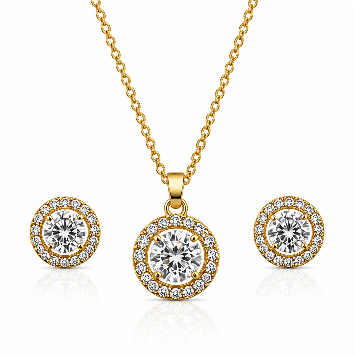 Luxury Halo Diamond Look Pendant Set