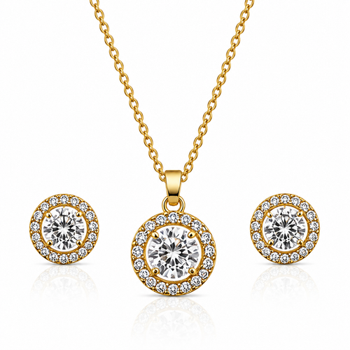 Luxury Halo Diamond Look Pendant Set
