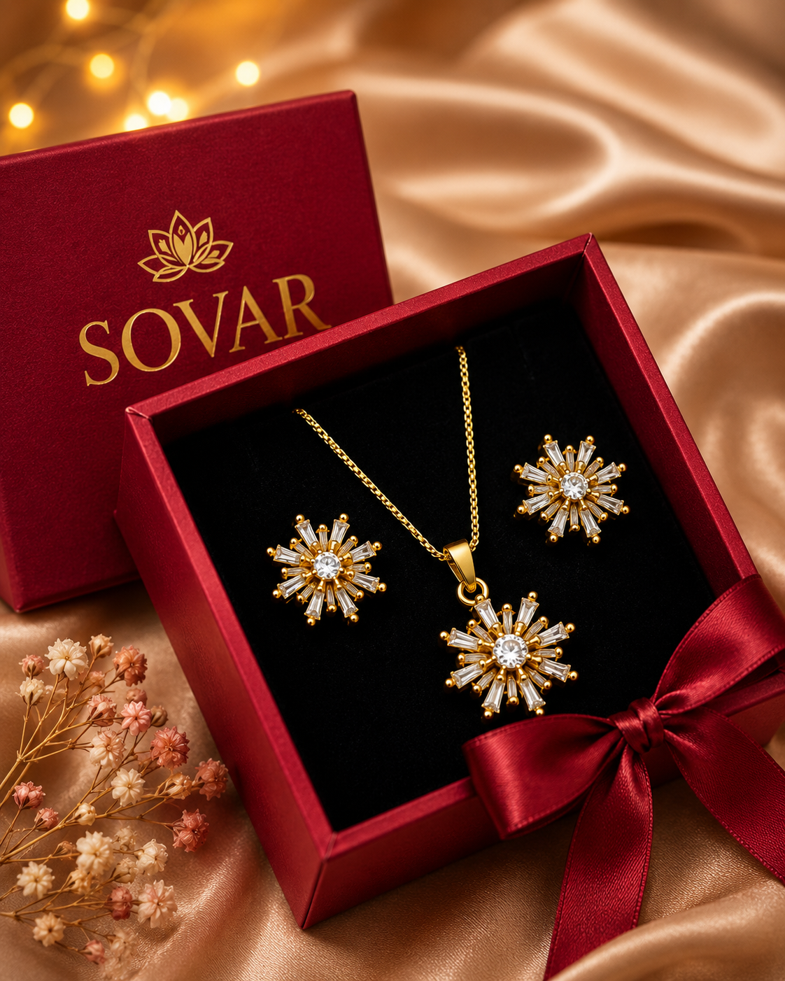 Gold-Tone CZ Diamond Pendant Necklace Set
