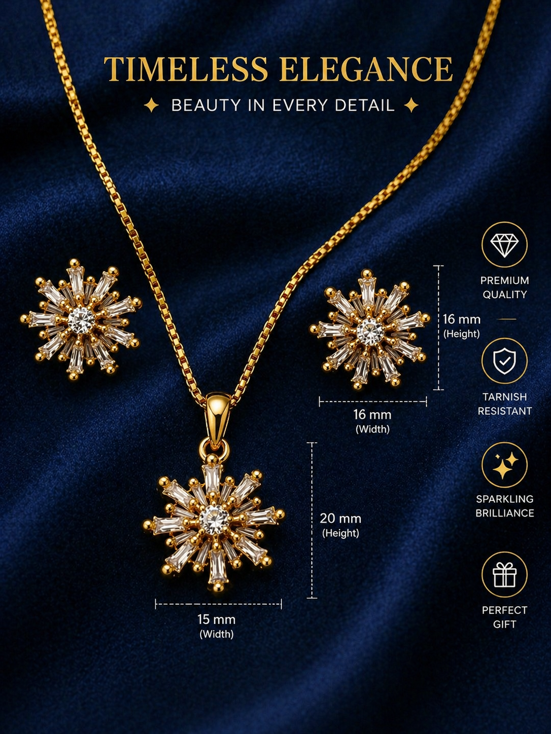 Gold-Tone CZ Diamond Pendant Necklace Set