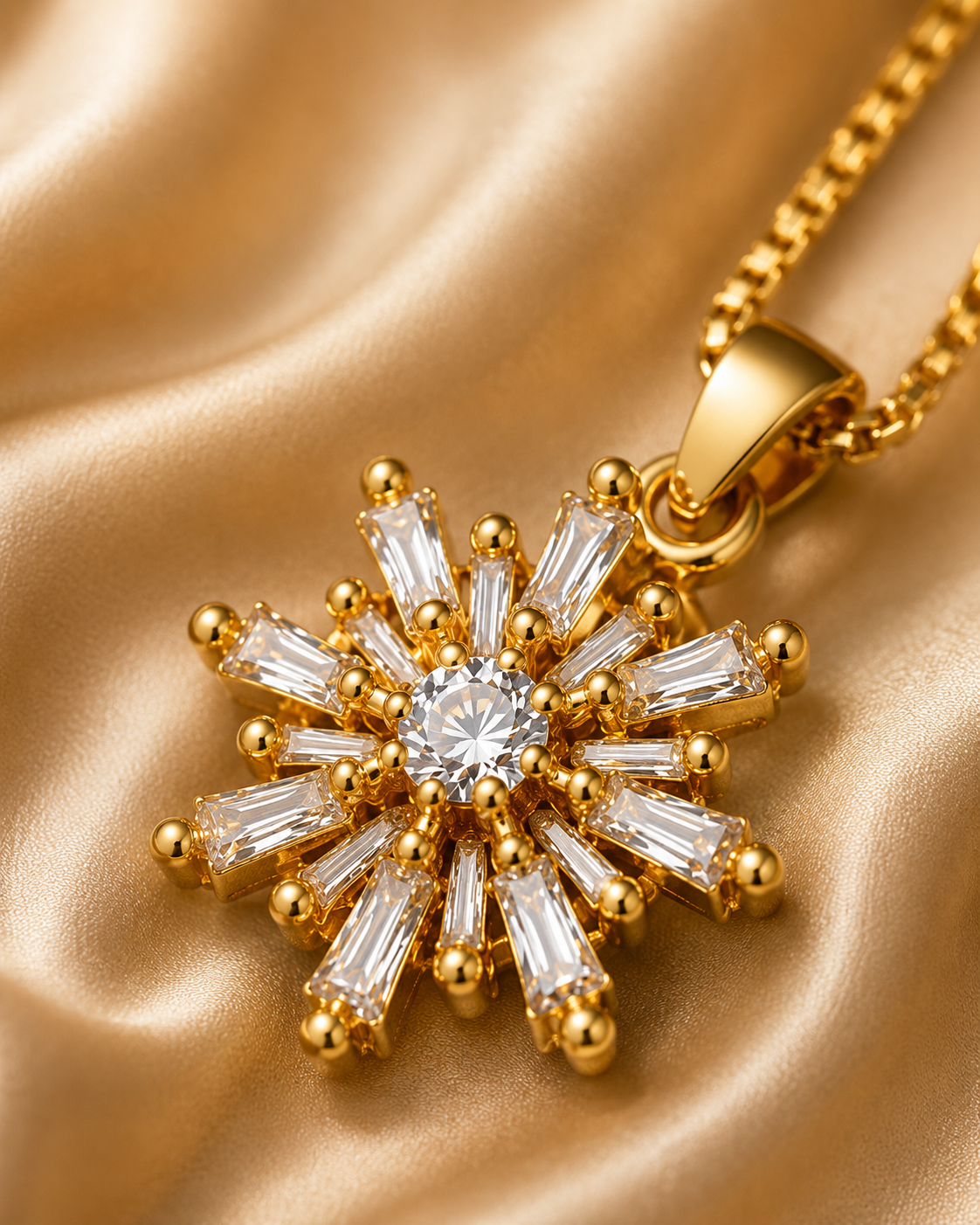 Gold-Tone CZ Diamond Pendant Necklace Set