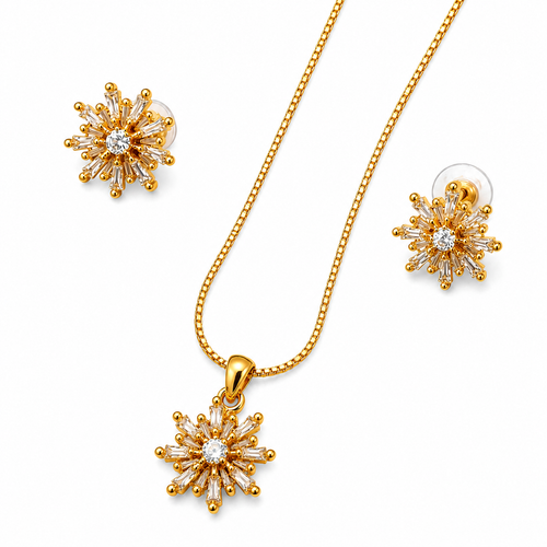 Gold-Plated CZ Diamond Pendant Set