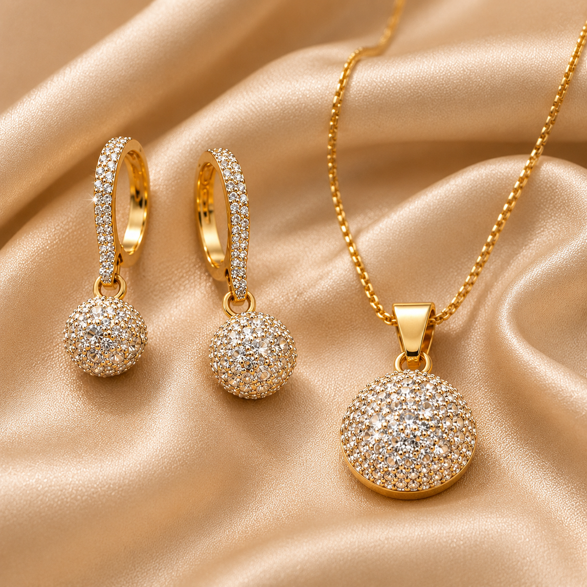 Gold-Plated CZ Celeste Dome Pendant Set