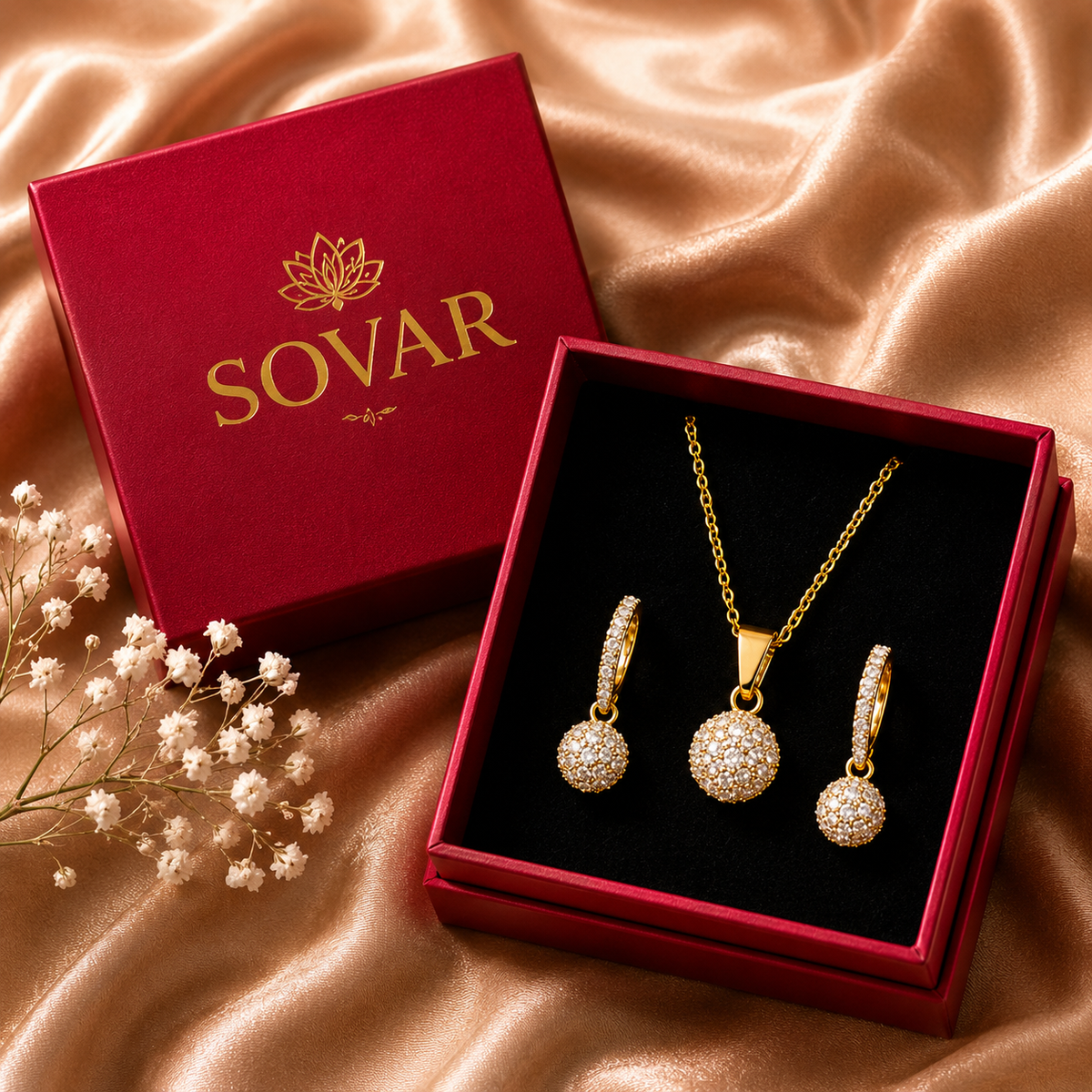 Gold-Plated CZ Celeste Dome Pendant Set