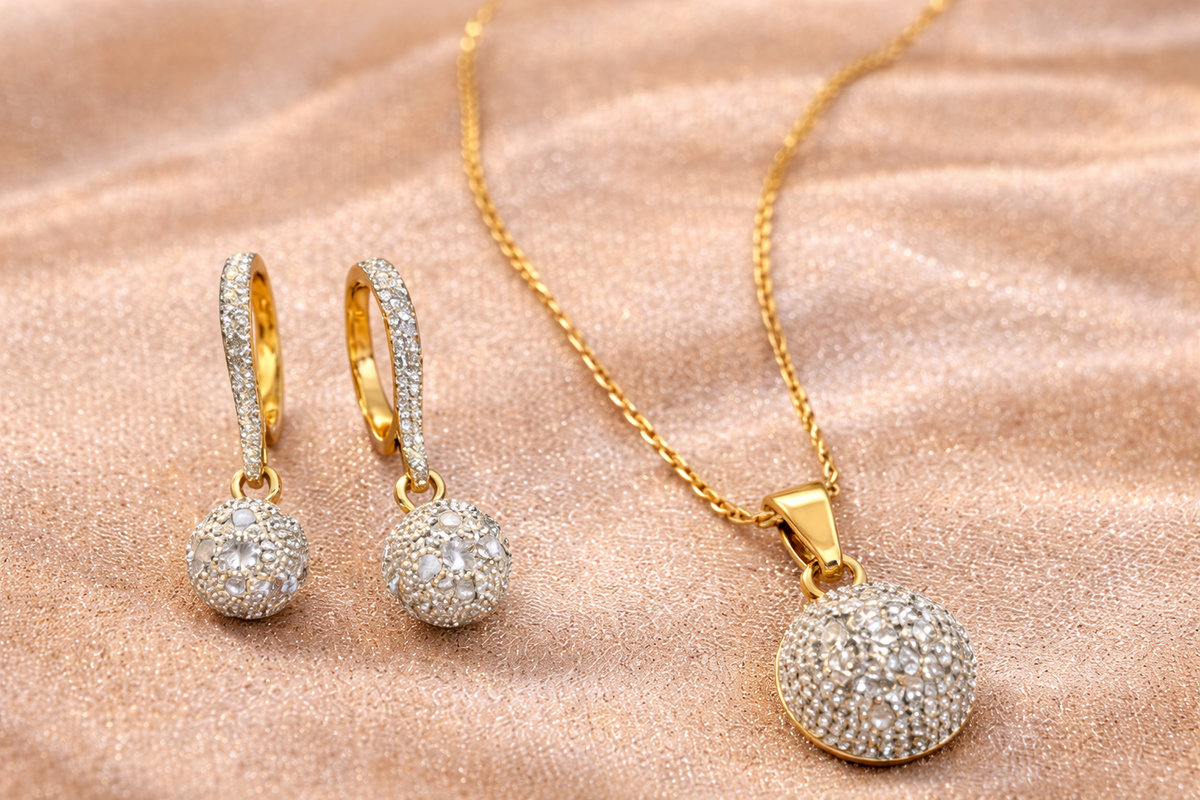 Gold-Plated CZ Celeste Dome Pendant Set