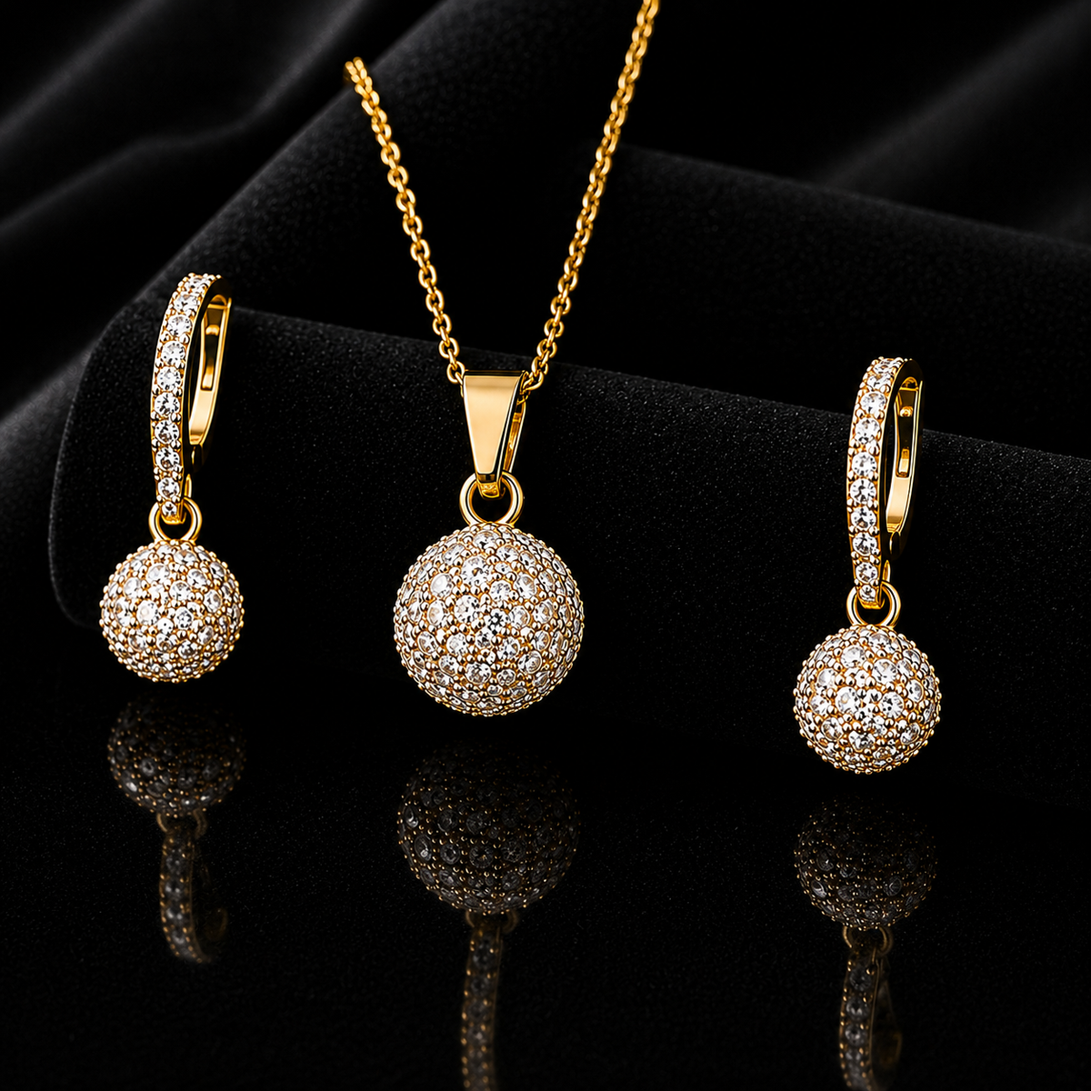 Gold-Plated CZ Celeste Dome Pendant Set