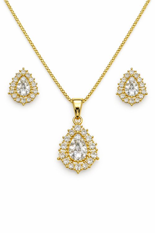 Oval Halo Design AD Diamond Look Pendant Set