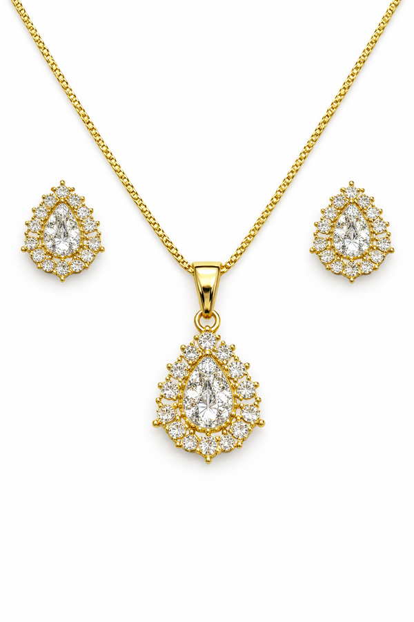 Oval AD Diamond Look Pendant Necklace Set
