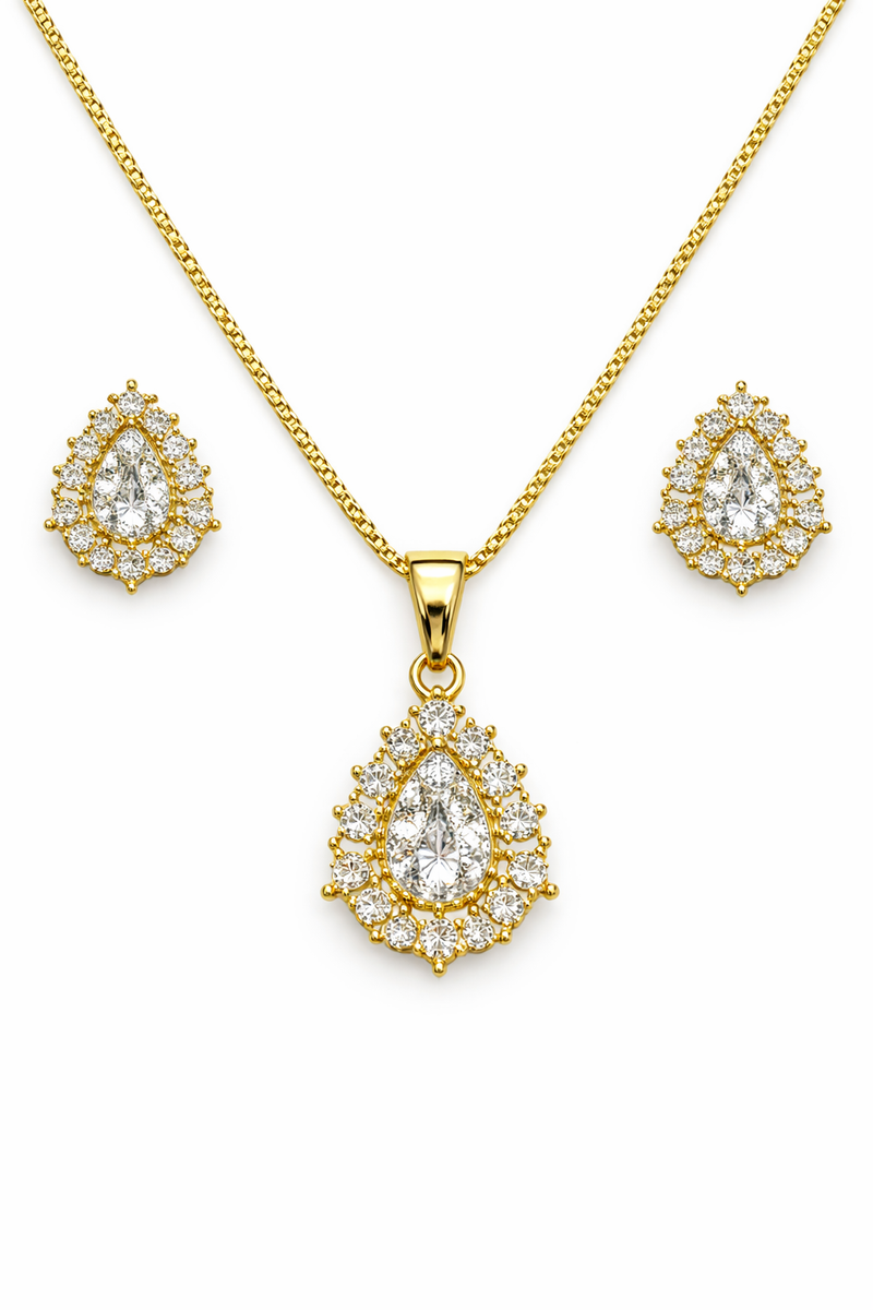 Oval Halo Design AD Diamond Look Pendant Set