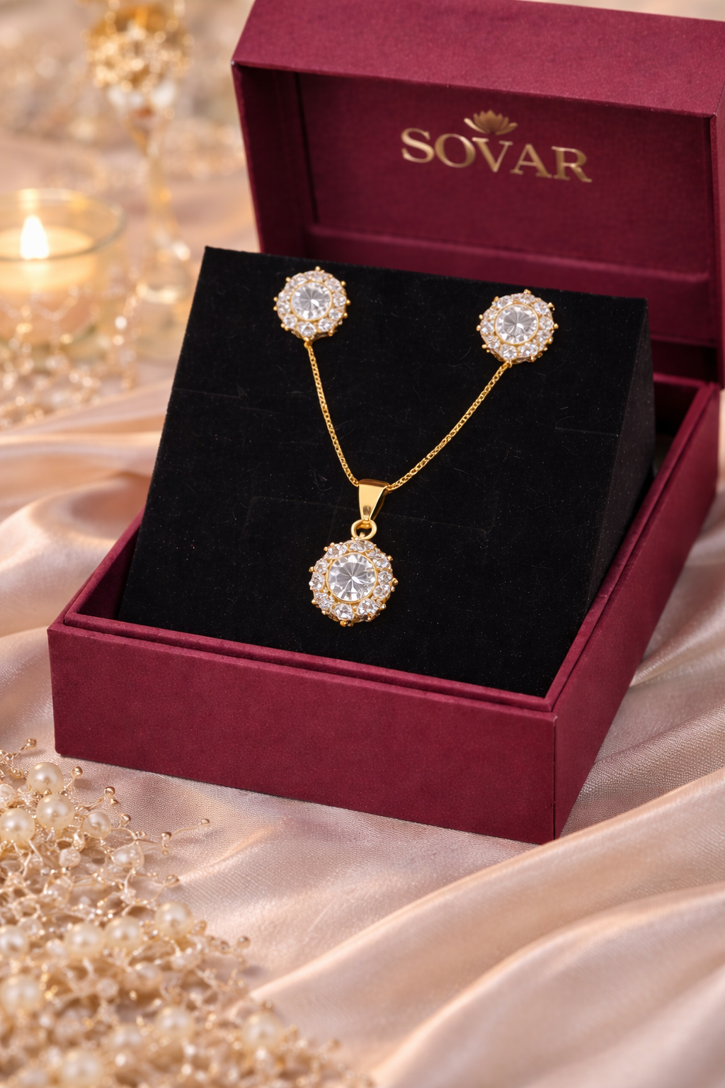 Oval AD Diamond Look Pendant Necklace Set