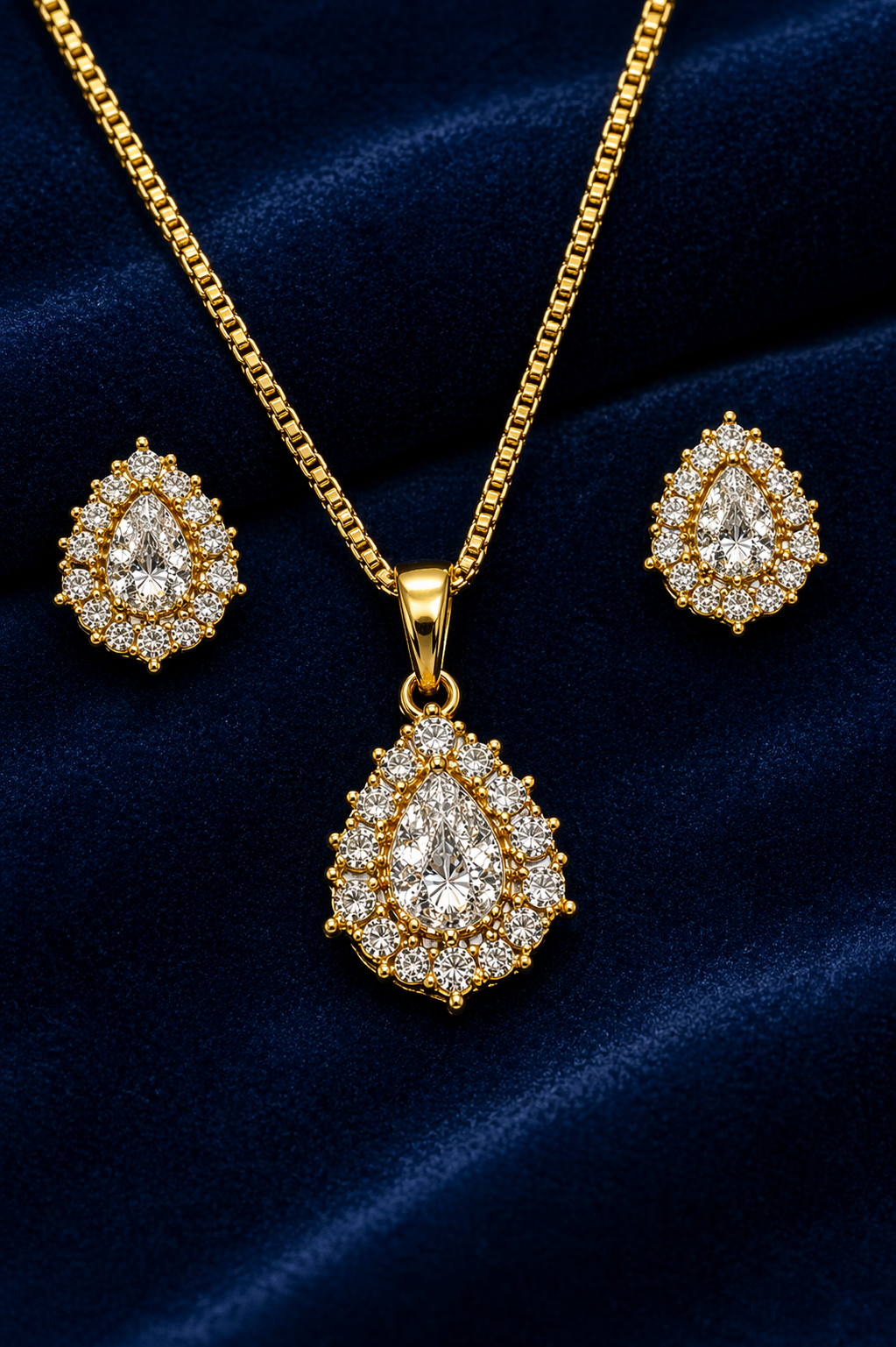 Oval AD Diamond Look Pendant Necklace Set