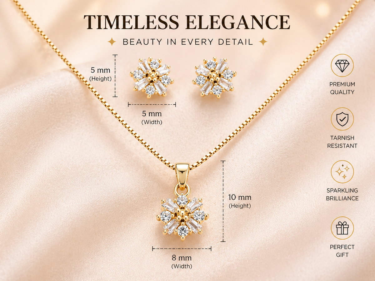 Gold-Plated CZ Flower Pendant Set