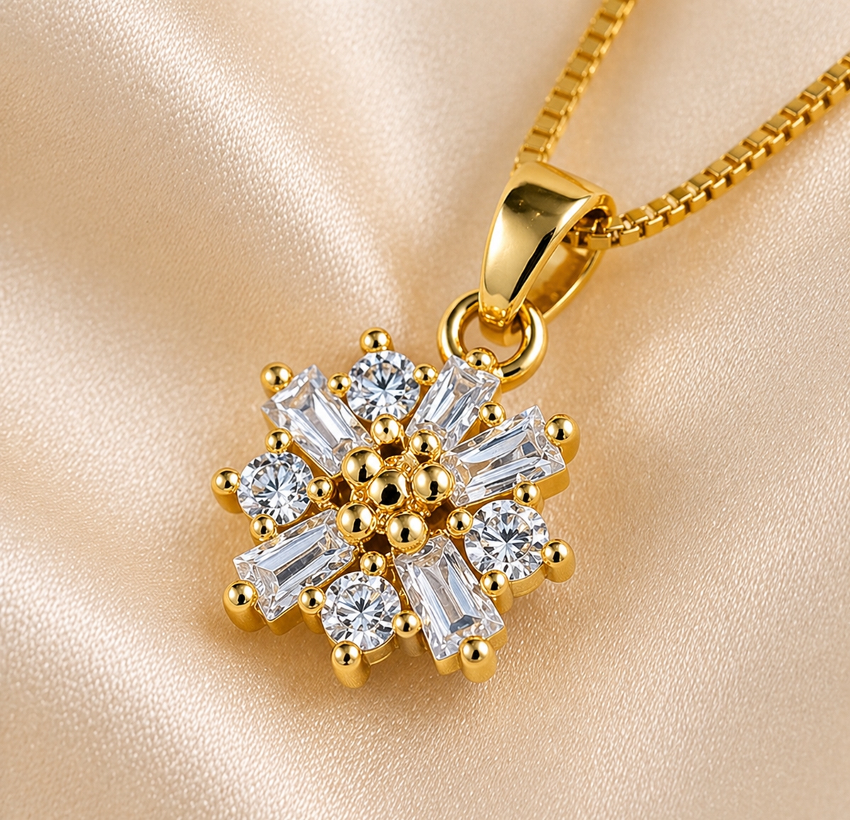 Gold-Plated CZ Flower Pendant Set