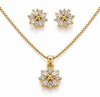 Gold-Plated CZ Diamond Floral Design Pendant Set