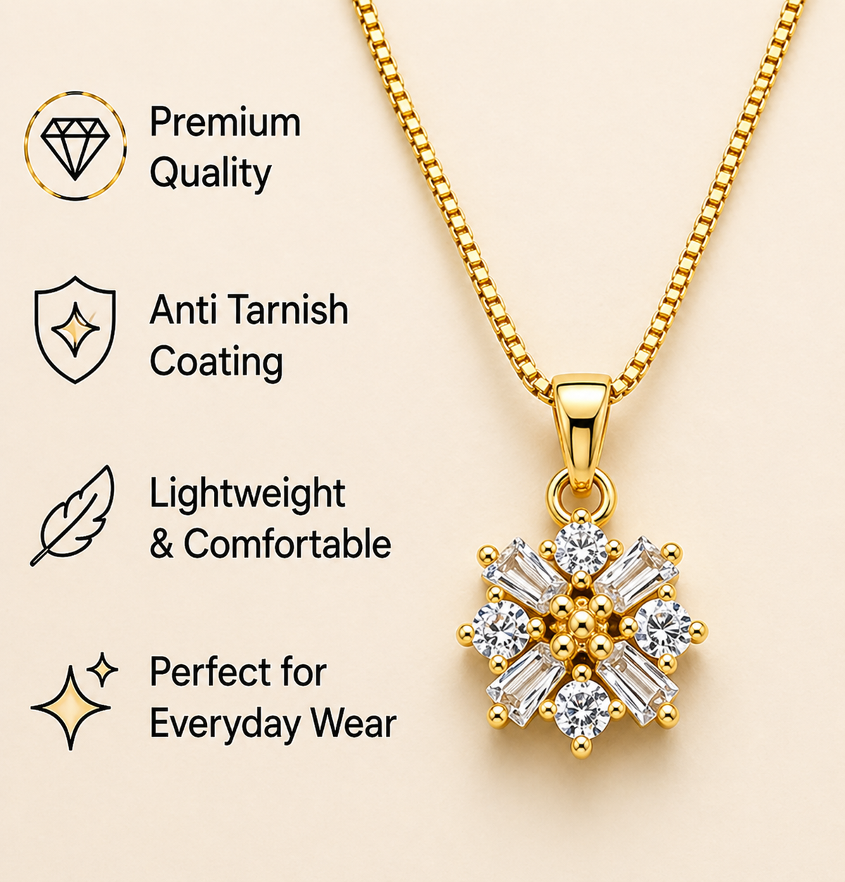 Gold-Plated CZ Flower Pendant Set