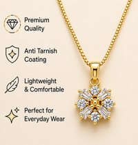 Gold-Plated CZ Diamond Floral Design Pendant Set