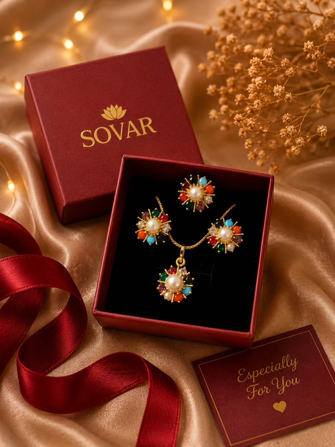 Gold-Plated Multi-Color Pendant Set
