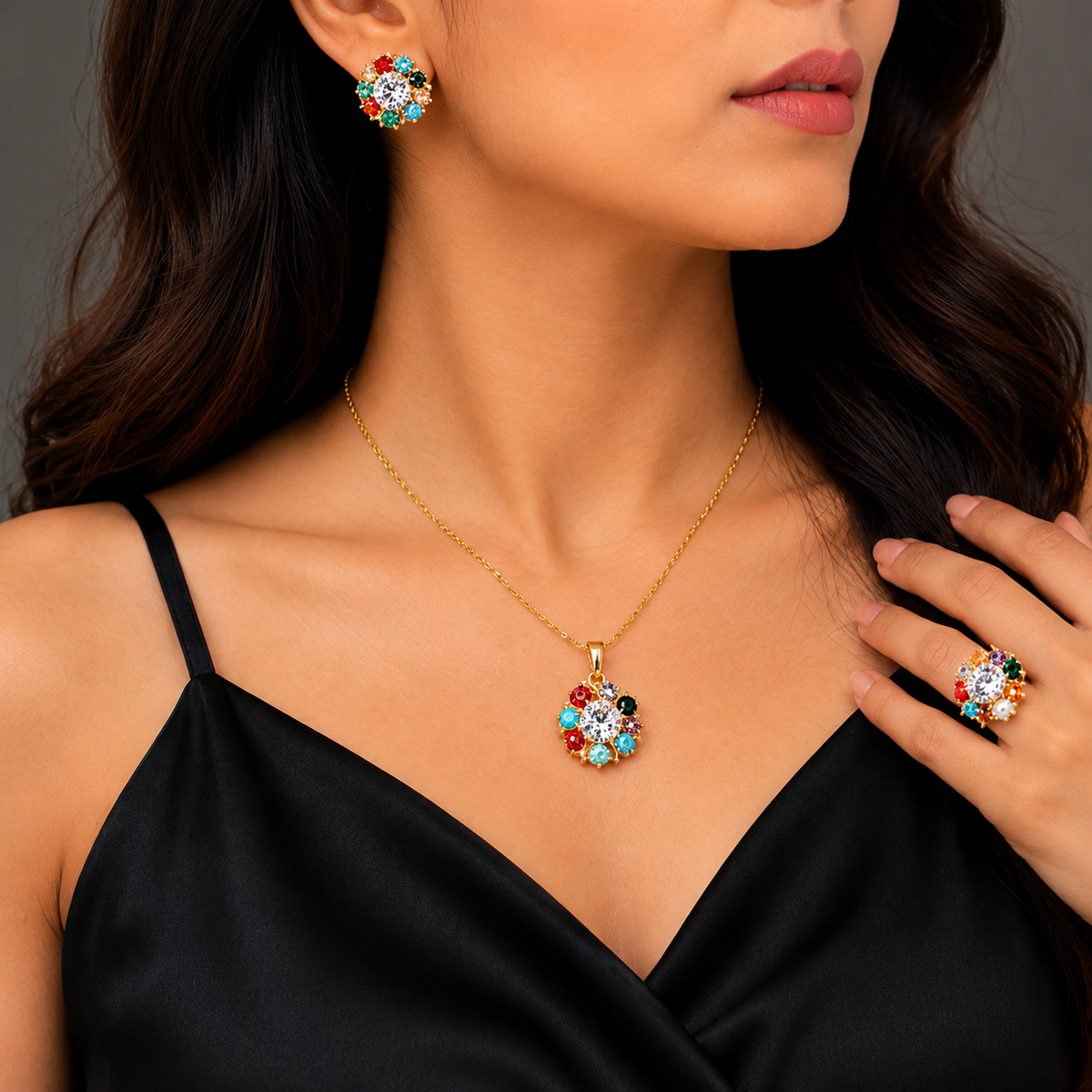 Gold-Plated Multi-Color Pendant Set