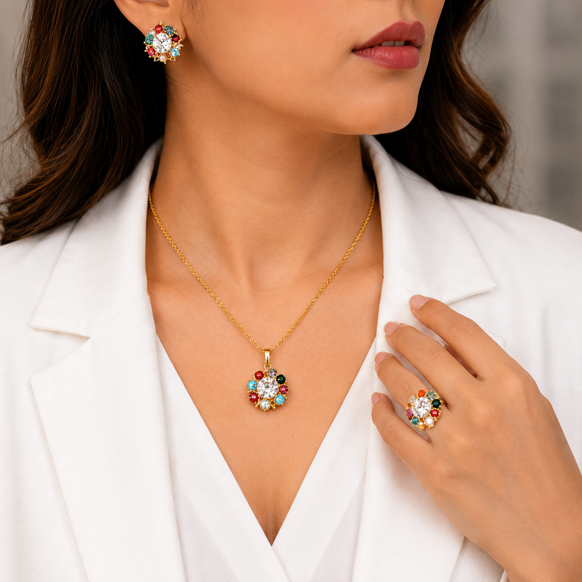 Gold-Plated Multi-Color Pendant Set