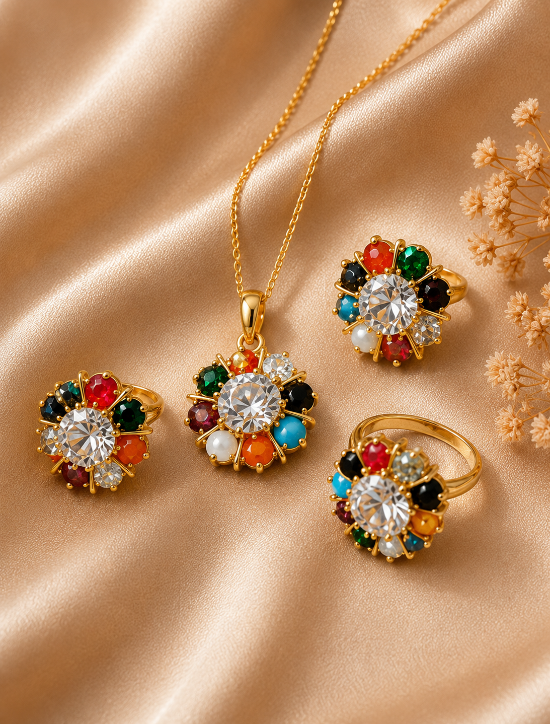 Gold-Plated Multi-Color Pendant Set