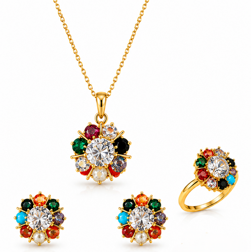 Gold Plated Multicolored Pendant Set