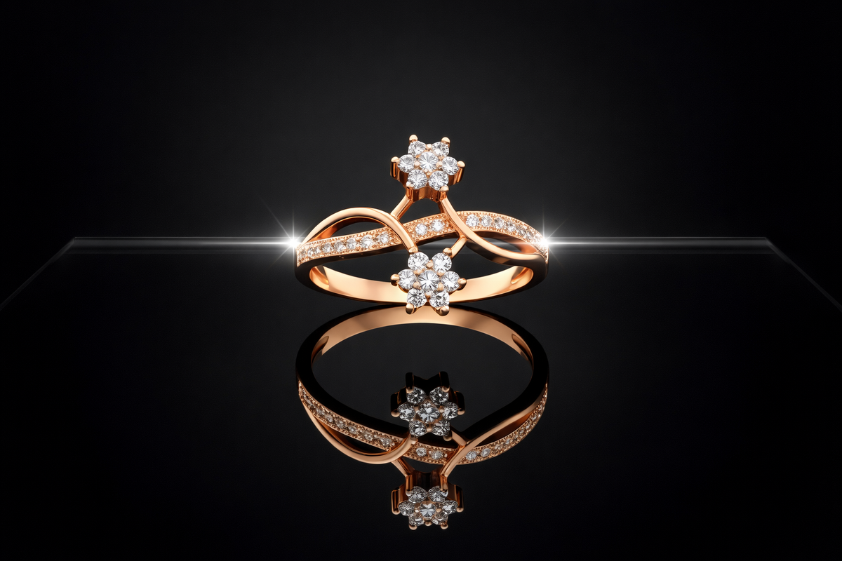 Rose Gold Floral AD Diamond Ring