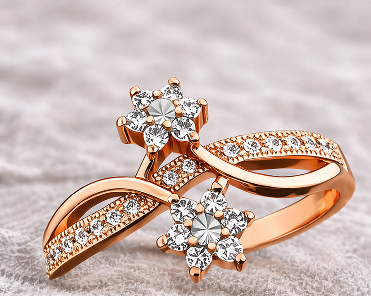 Rose Gold Floral AD Diamond Ring