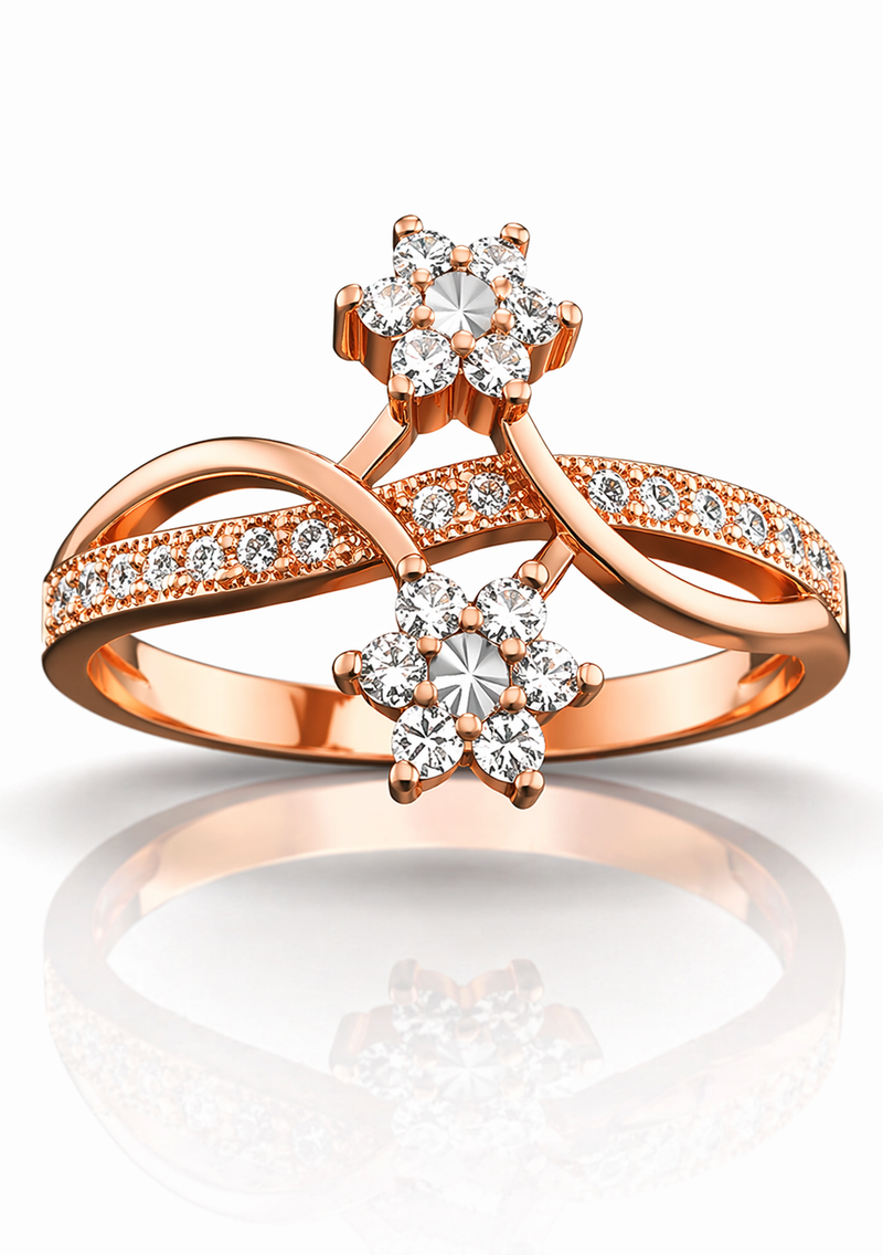 Rose Gold Floral AD Diamond Ring