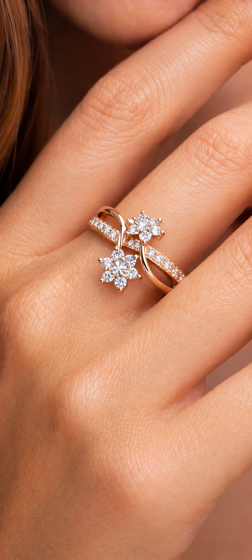 Rose Gold Floral AD Diamond Ring