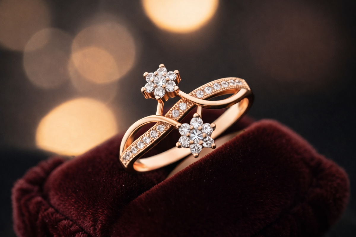 Rose Gold Floral AD Diamond Ring