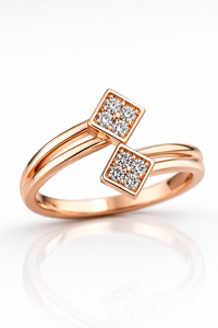 Rose Gold Square AD Diamond Dual Head Adjustable Ring