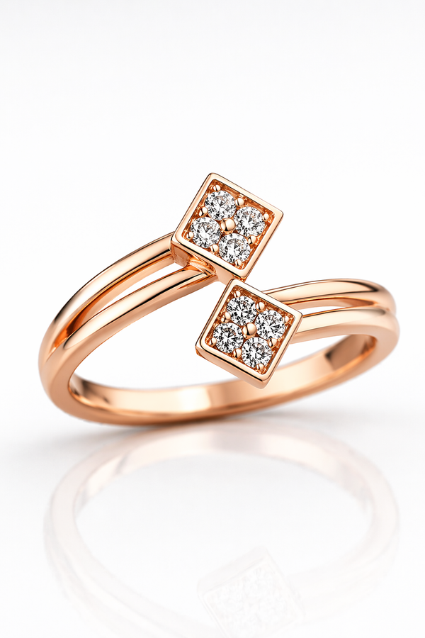 Rose Gold Square AD Diamond Dual Head Adjustable Ring
