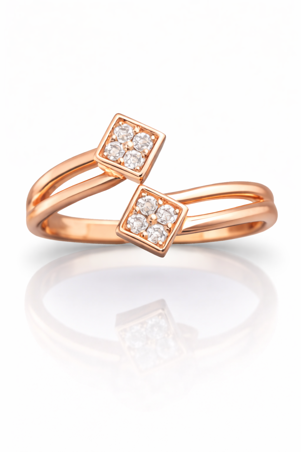 Rose Gold Square AD Diamond Dual Head Adjustable Ring