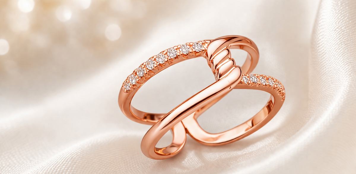 Rose Gold Knot AD Diamond Criss Cross Adjustable Ring