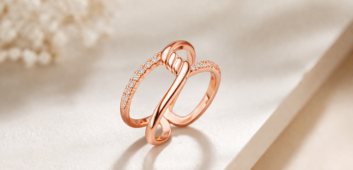 Rose Gold Knot AD Diamond Criss Cross Adjustable Ring