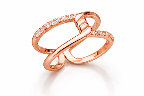 Rose Gold Knot AD Diamond Criss Cross Adjustable Ring