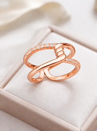 Rose Gold Knot AD Diamond Criss Cross Adjustable Ring