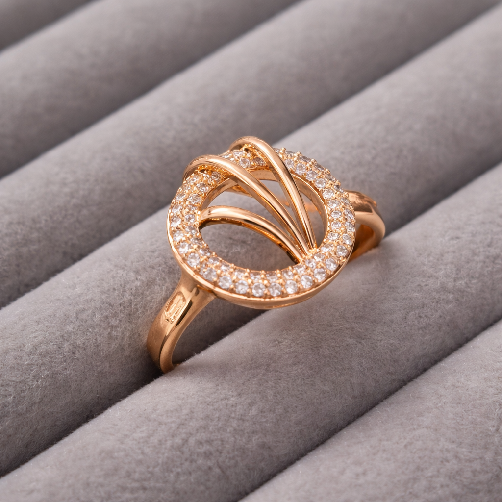 Rose Gold AD Diamond Halo Swirl Design Ring
