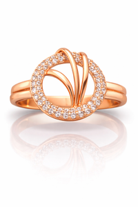 Rose Gold AD Diamond Halo Swirl Design Ring