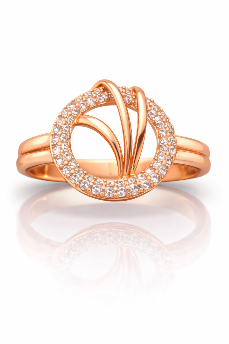 Rose Gold AD Diamond Halo Swirl Design Ring