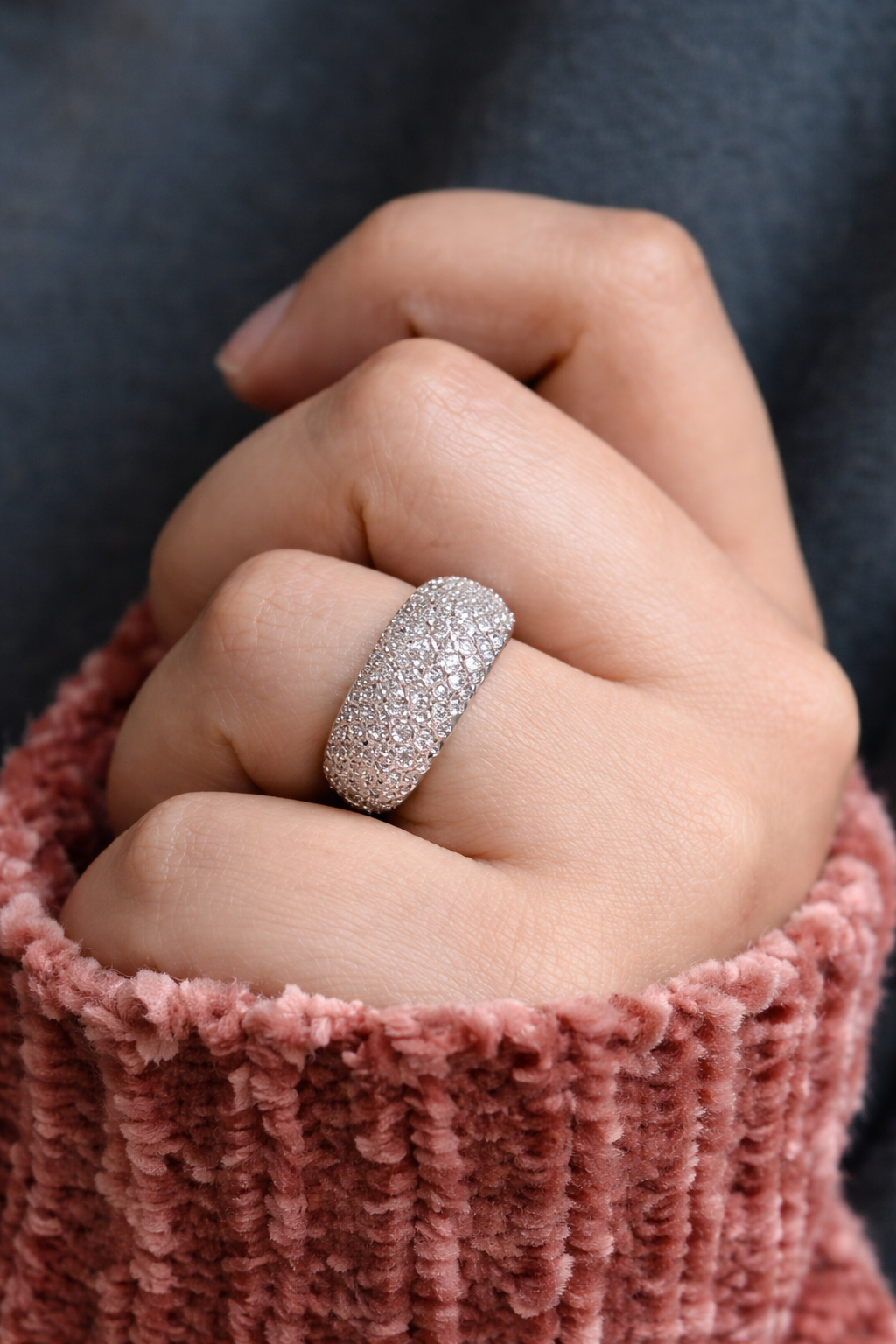 Silver CZ Diamond Band Ring