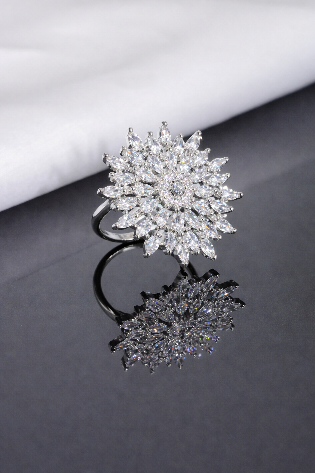 Floral CZ Diamond Statement Cocktail Ring